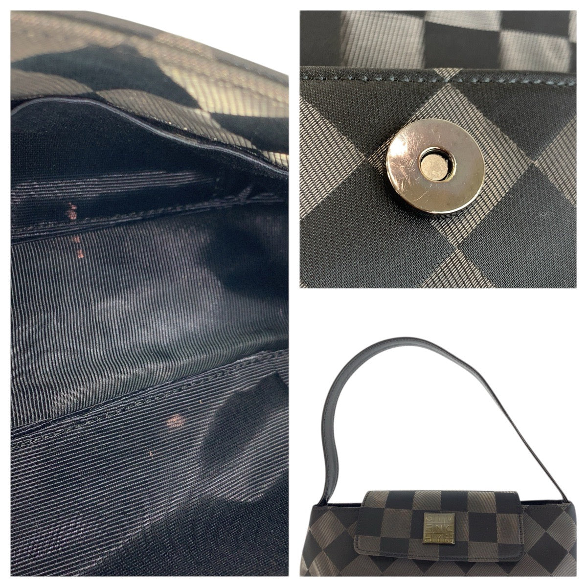23883
GIVENCHY ジバンシィ ヴィンテージ ダイヤ柄 ブラック 黒 ナイロン / レザー ハンドバッグ ショルダーバッグ レディース ABP28