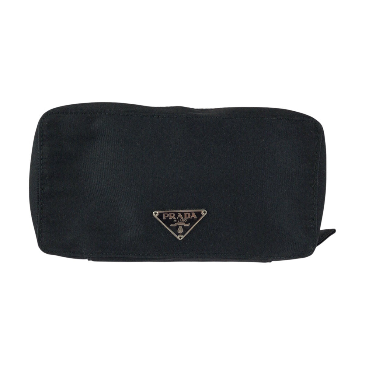 23889
PRADA プラダ テスート 三角ロゴプレート ブラック 黒 シルバー金具 ナイロン ポーチ メイクポーチ 小物入れ レディース A14
