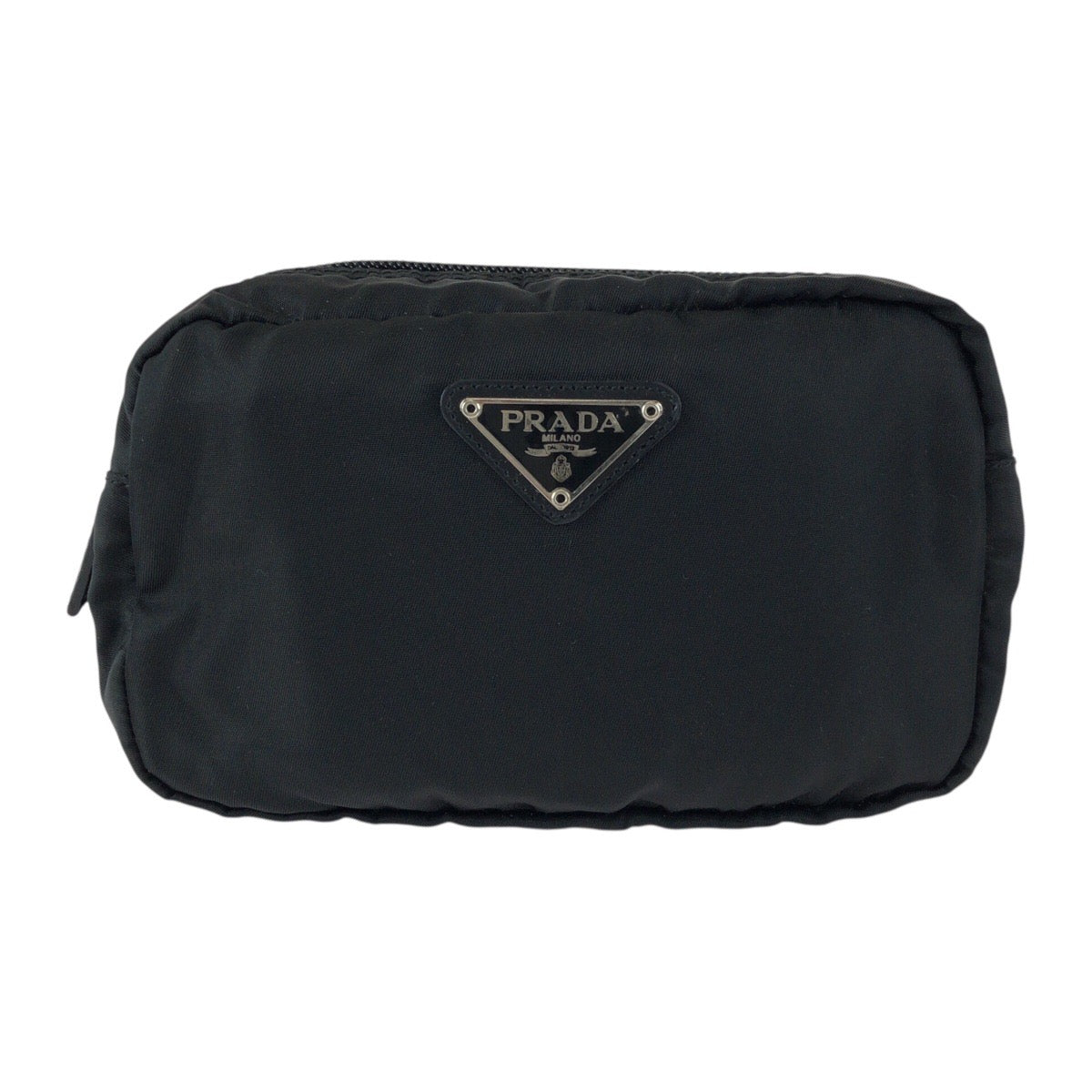 23890
PRADA プラダ テスート 三角ロゴプレート ブラック 黒 シルバー金具 ナイロン / レザー ポーチ メイクポーチ 小物入れ レディース ABP9