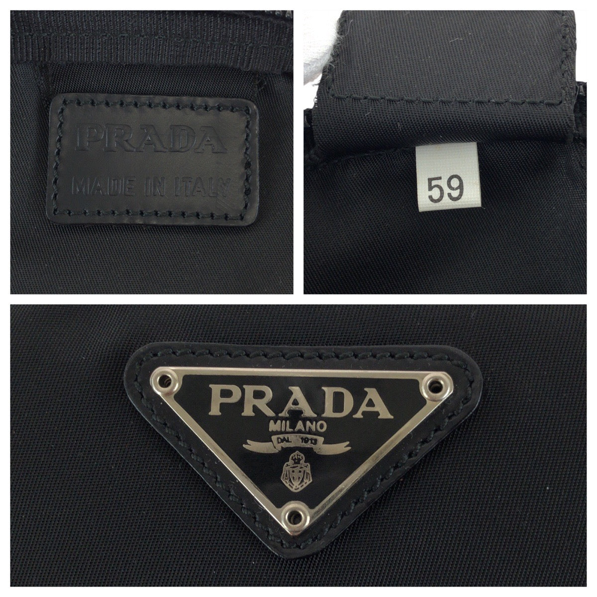 23890
PRADA プラダ テスート 三角ロゴプレート ブラック 黒 シルバー金具 ナイロン / レザー ポーチ メイクポーチ 小物入れ レディース ABP9