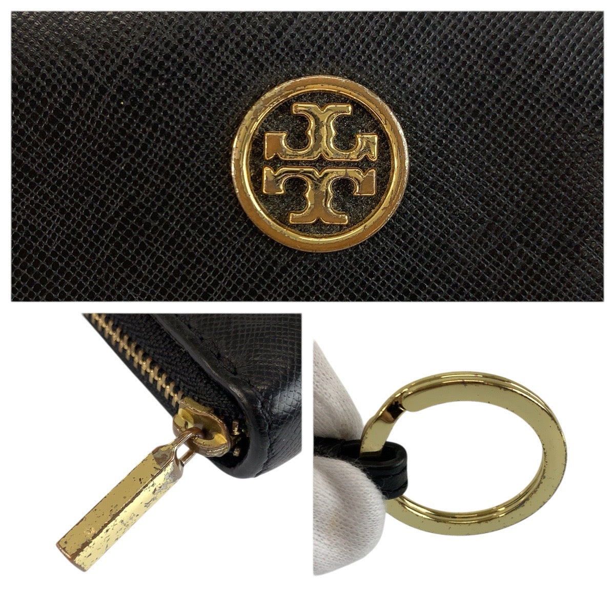 23898
Tory Burch トリーバーチ ブラック 黒 ゴールド金具 レザー コインケース キーケース レディース AB1