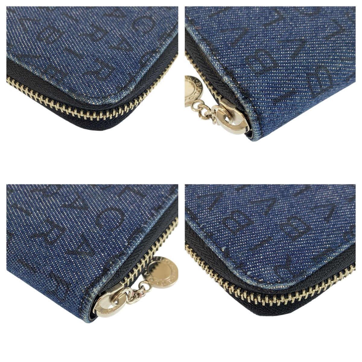 23899
BVLGARI ブルガリ ロゴマニア ブルー ブラック シルバー金具 デニム / レザー 折り財布 コンパクトウォレット レディース ABP21