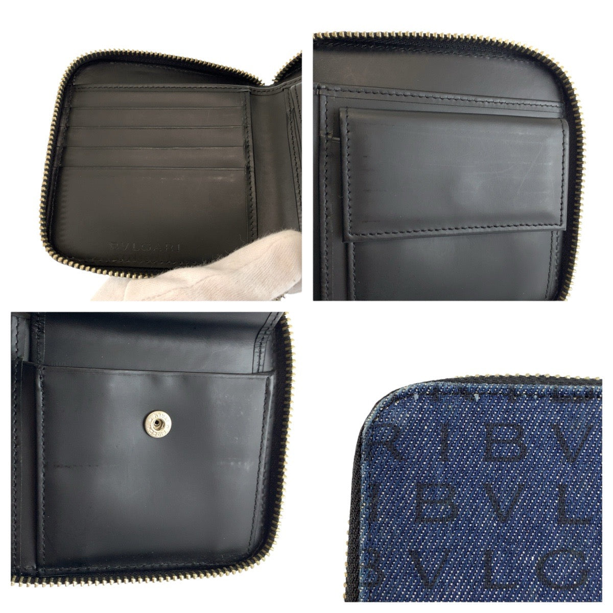 23899
BVLGARI ブルガリ ロゴマニア ブルー ブラック シルバー金具 デニム / レザー 折り財布 コンパクトウォレット レディース ABP21