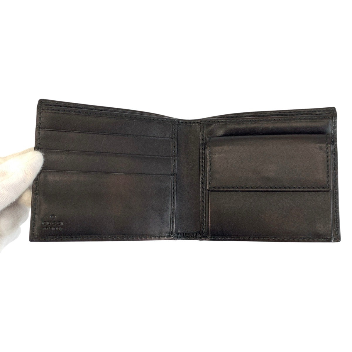 23901
GUCCI グッチ インターロッキング ブラック 黒 シルバー金具 GGキャンバス 181671 折り財布 コンパクトウォレット メンズ ABP21