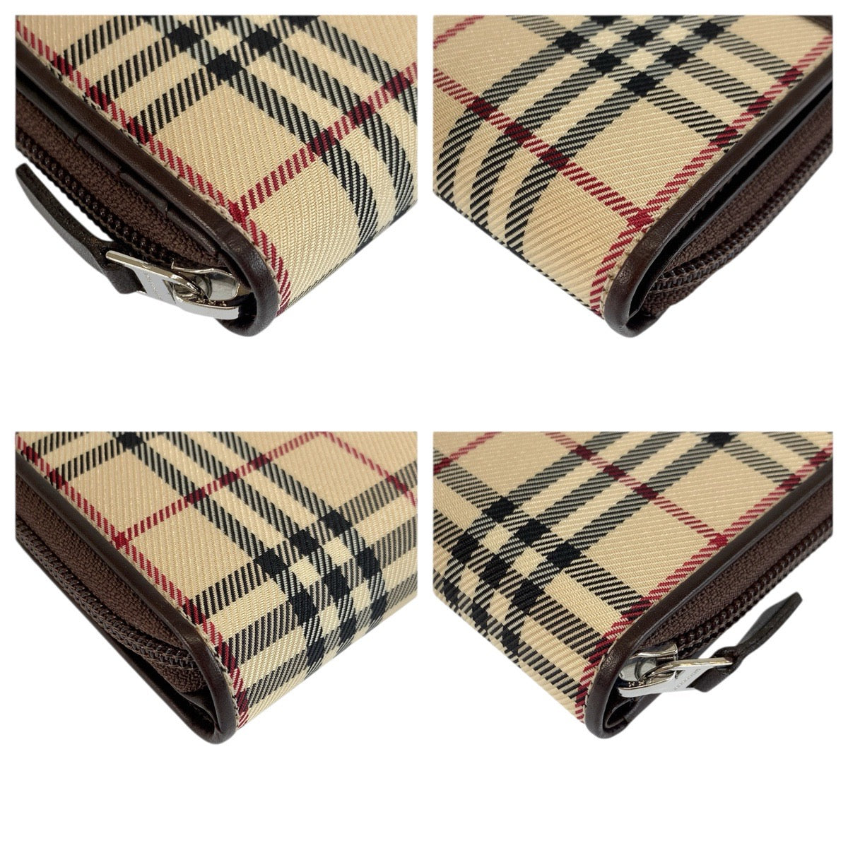 23904
BURBERRY バーバリー チェック柄 ベージュ ブラウン シルバー金具 キャンバス / レザー 折り財布 コンパクトウォレット レディース S28