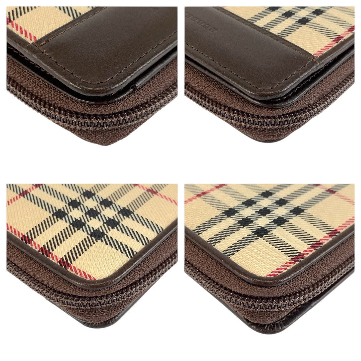 23904
BURBERRY バーバリー チェック柄 ベージュ ブラウン シルバー金具 キャンバス / レザー 折り財布 コンパクトウォレット レディース S28