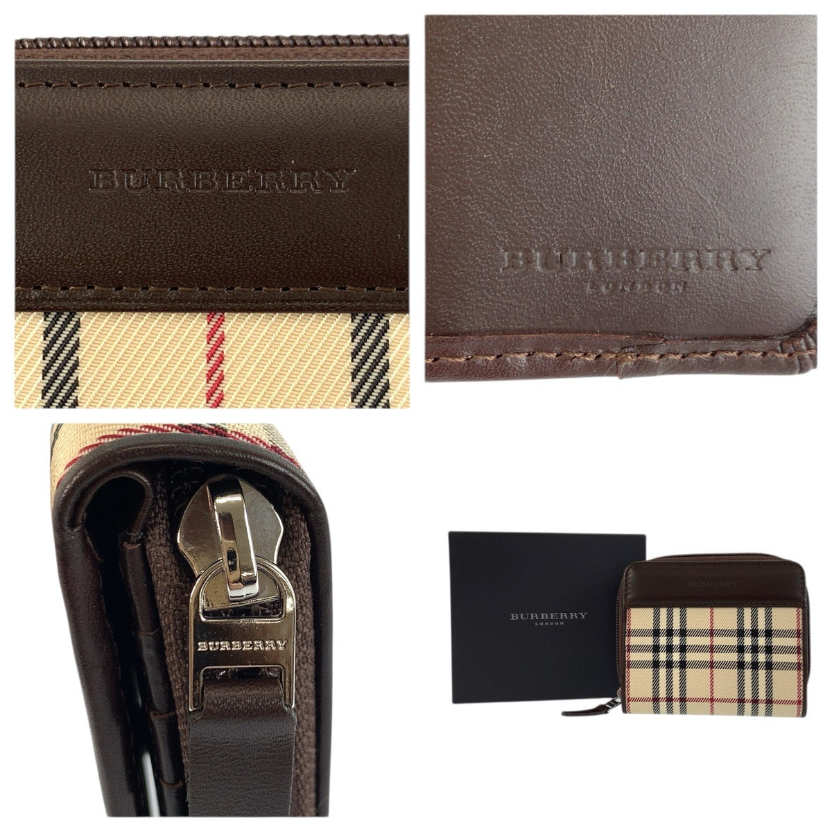 23904
BURBERRY バーバリー チェック柄 ベージュ ブラウン シルバー金具 キャンバス / レザー 折り財布 コンパクトウォレット レディース S28