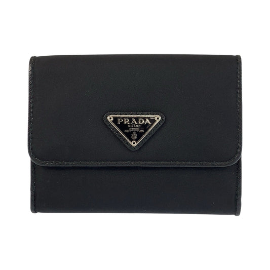 23905
PRADA プラダ テスート 三角ロゴプレート ブラック 黒 シルバー金具 ナイロン 折り財布 コンパクトウォレット 男女兼用 レディース A35