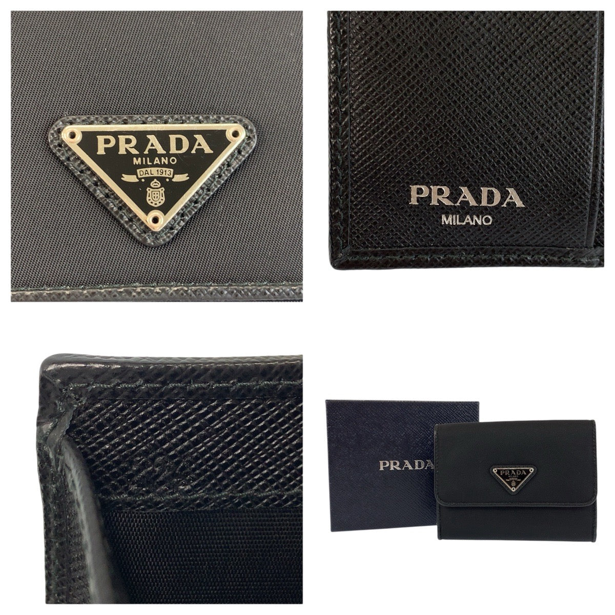23905
PRADA プラダ テスート 三角ロゴプレート ブラック 黒 シルバー金具 ナイロン 折り財布 コンパクトウォレット 男女兼用 レディース A35