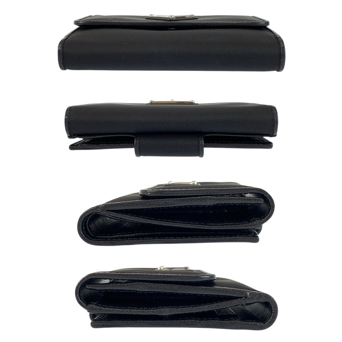 23905
PRADA プラダ テスート 三角ロゴプレート ブラック 黒 シルバー金具 ナイロン 折り財布 コンパクトウォレット 男女兼用 レディース A35