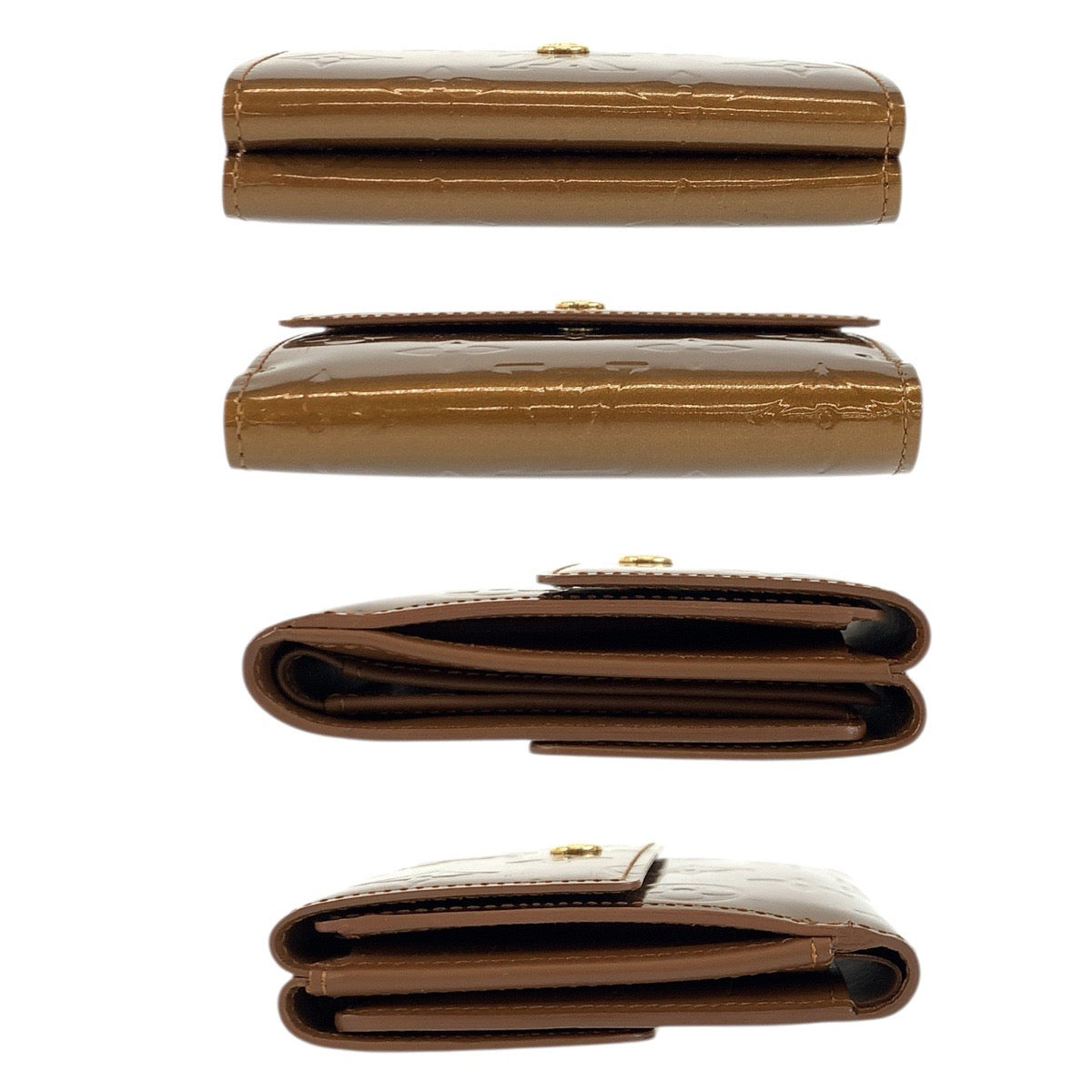 23908
LOUIS VUITTON ルイヴィトン モノグラム ヴェルニ ポルト モネ ビエ カルト クレディ ブロンズ ブラウン ゴールド金具 エナメル M91170 折り財布 コンパクトウォレット レディース A42