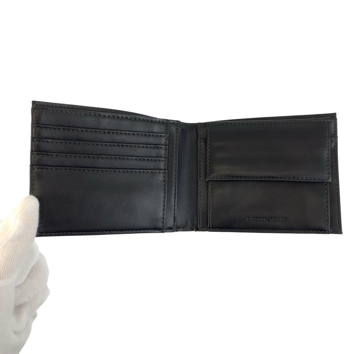 23909
Emporio Armani エンポリオ アルマーニ ブラック 黒 レザー 折り財布 コンパクトウォレット メンズ AB14