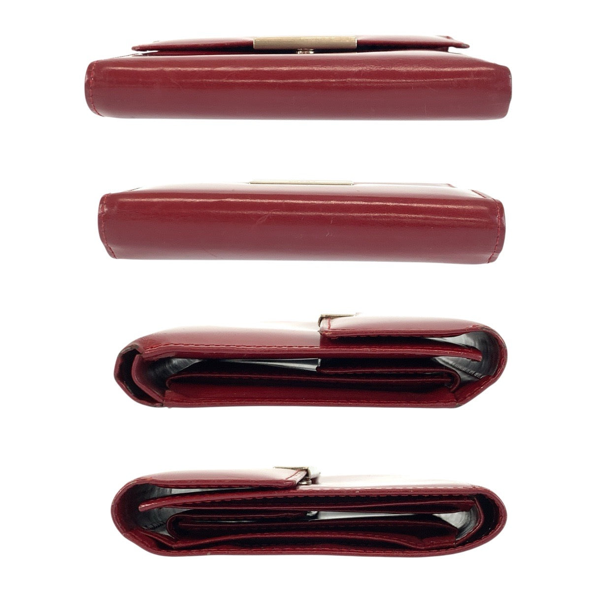 23910
PRADA プラダ レッド シルバー金具 パテントレザー 折り財布 コンパクトウォレット レディース AB5