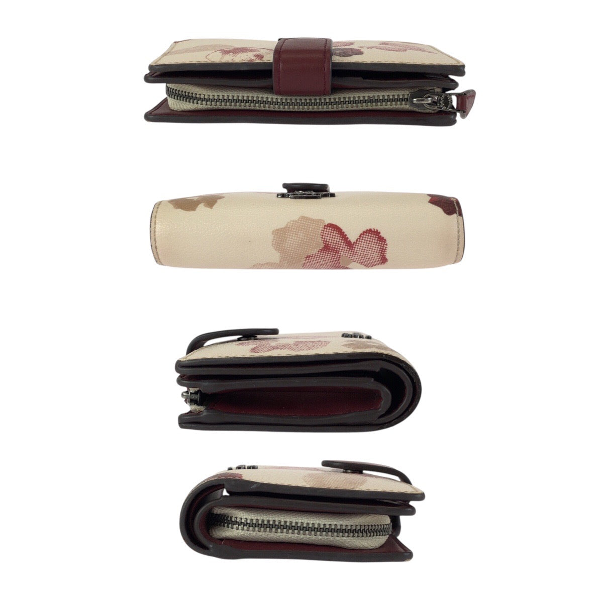 23911
COACH コーチ フローラル オフホワイト アイボリー ボルドー PVC / レザー 折財布 コンパクトウォレット レディース AB2