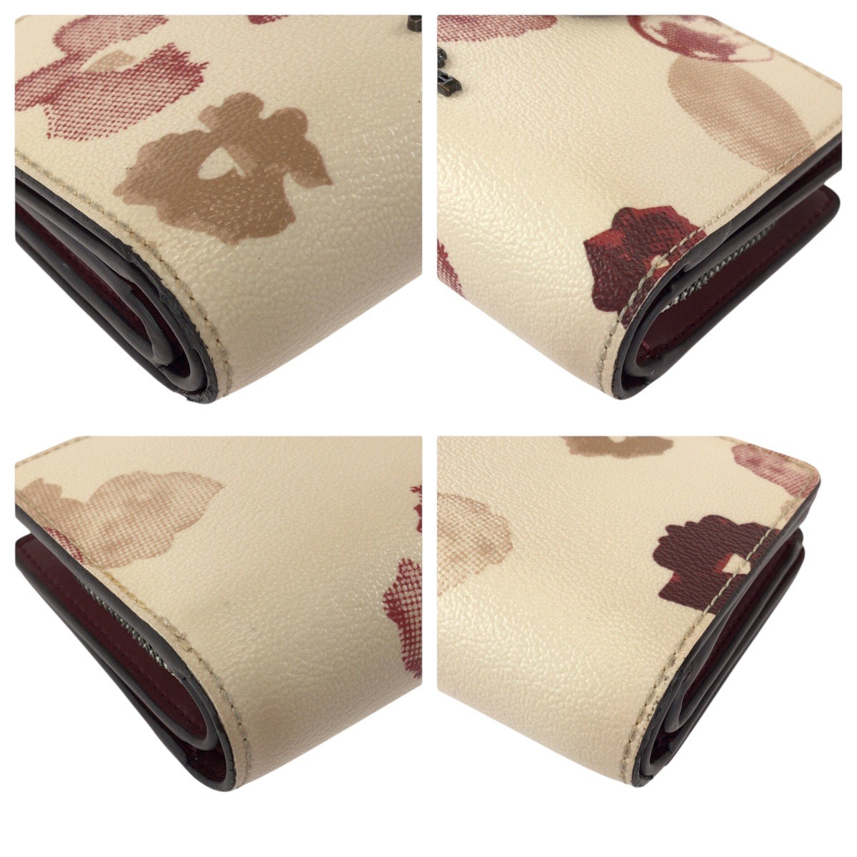 23911
COACH コーチ フローラル オフホワイト アイボリー ボルドー PVC / レザー 折財布 コンパクトウォレット レディース AB2