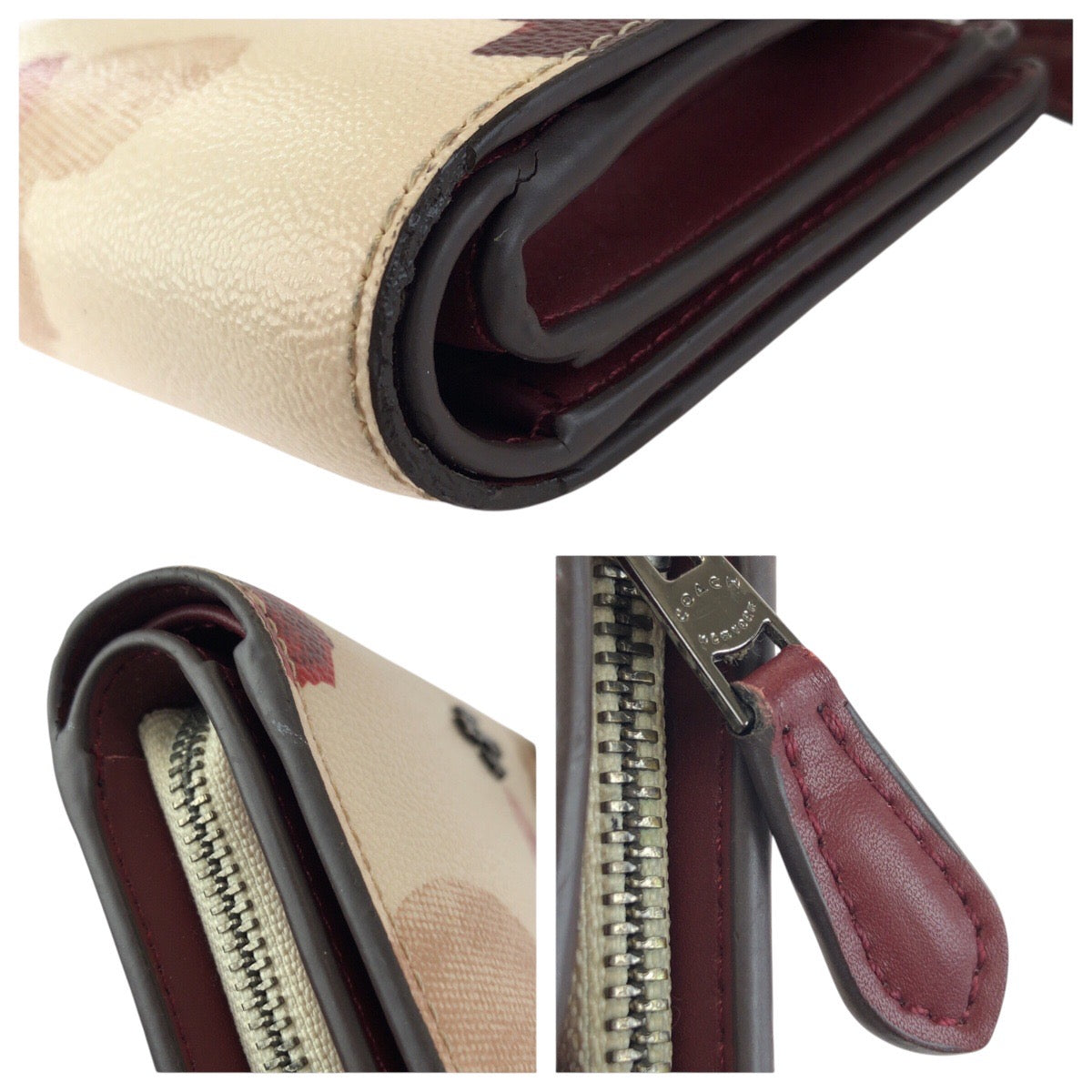 23911
COACH コーチ フローラル オフホワイト アイボリー ボルドー PVC / レザー 折財布 コンパクトウォレット レディース AB2
