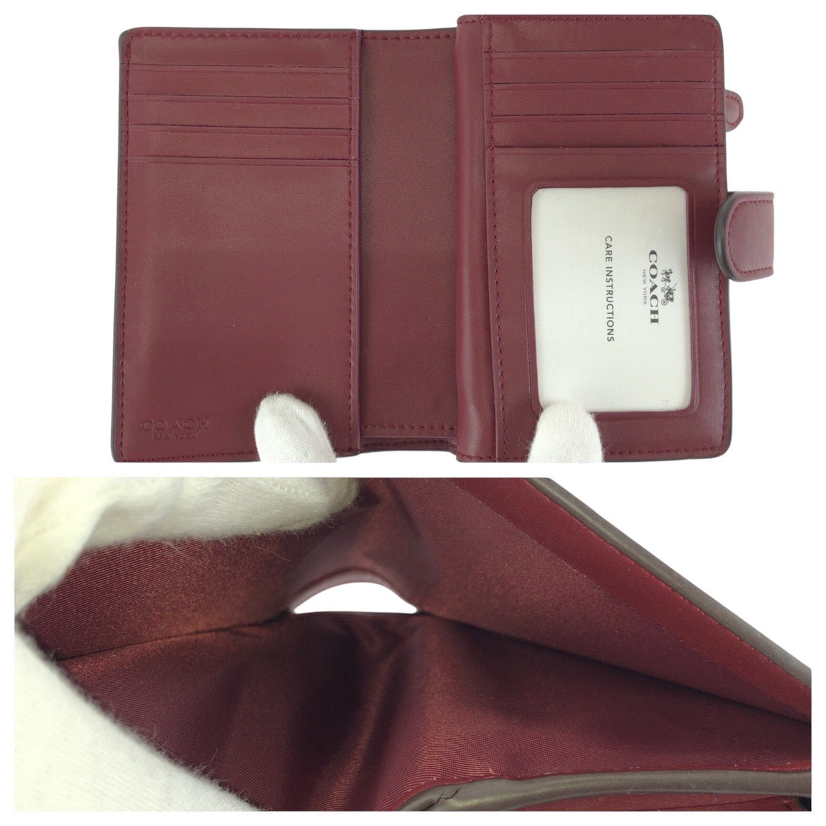 23911
COACH コーチ フローラル オフホワイト アイボリー ボルドー PVC / レザー 折財布 コンパクトウォレット レディース AB2