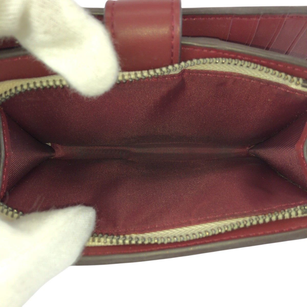 23911
COACH コーチ フローラル オフホワイト アイボリー ボルドー PVC / レザー 折財布 コンパクトウォレット レディース AB2