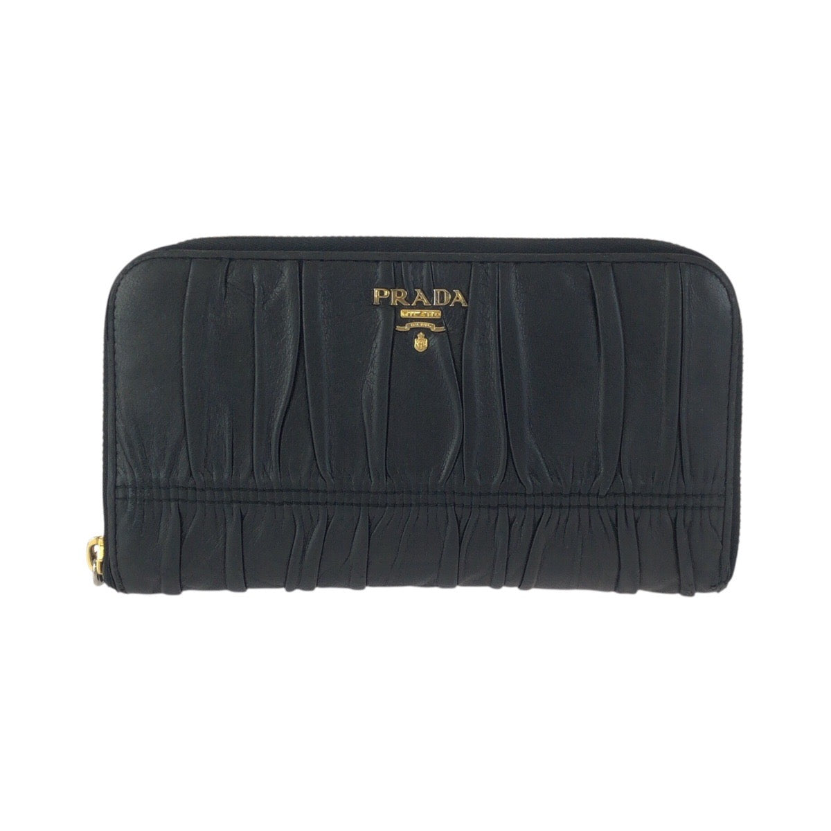 23914
PRADA プラダ ブラック 黒 ゴールド金具 レザー 長財布 ラウンドファスナー レディース AB8