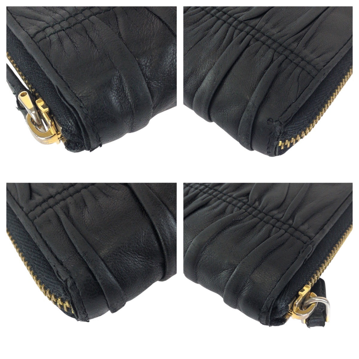 23914
PRADA プラダ ブラック 黒 ゴールド金具 レザー 長財布 ラウンドファスナー レディース AB8