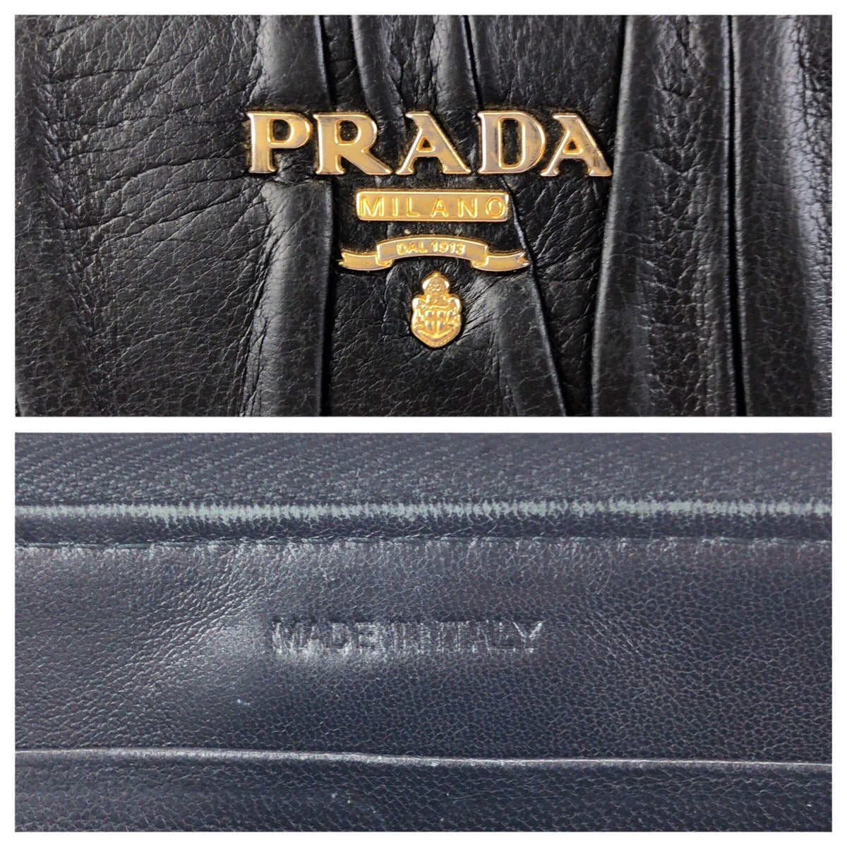 23914
PRADA プラダ ブラック 黒 ゴールド金具 レザー 長財布 ラウンドファスナー レディース AB8