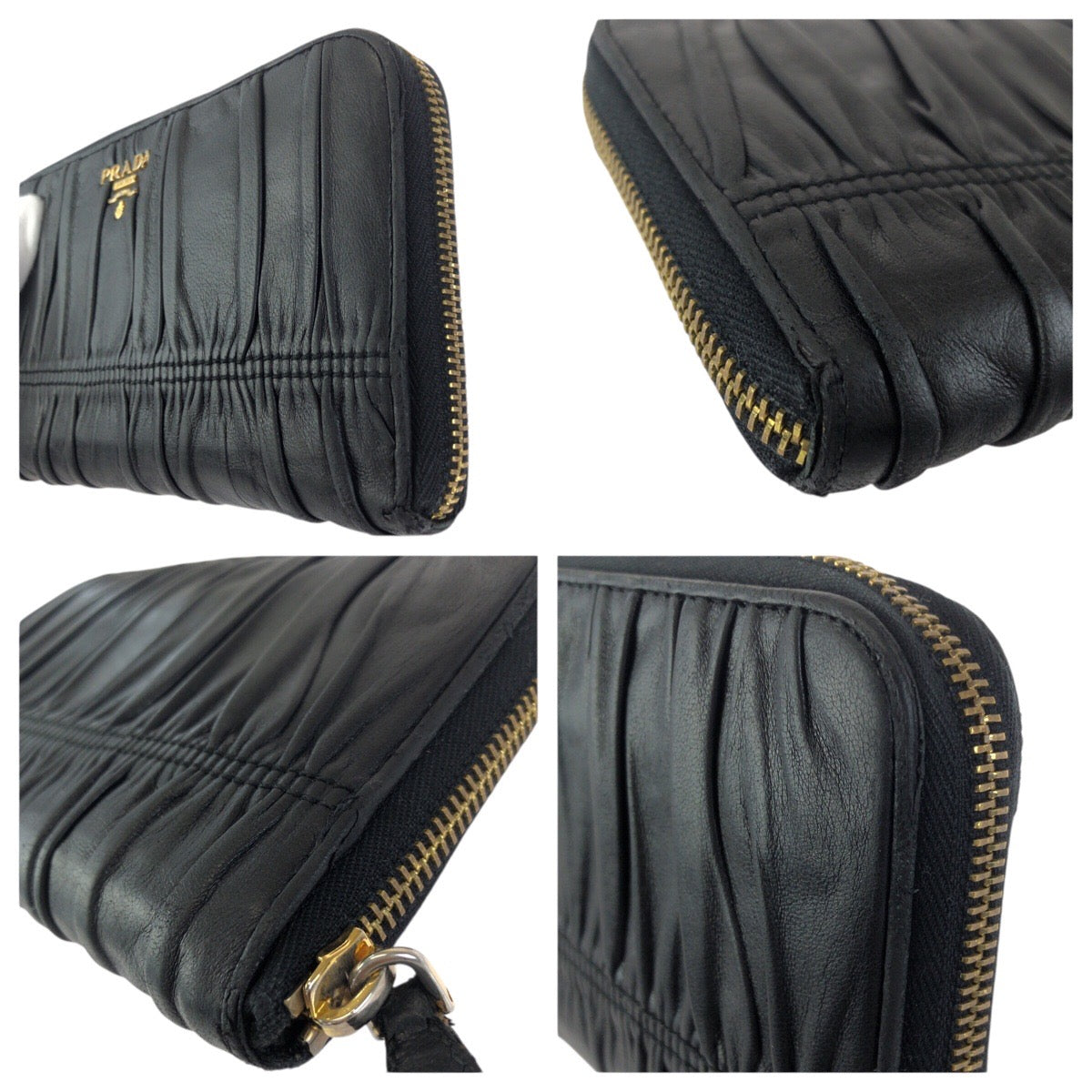 23914
PRADA プラダ ブラック 黒 ゴールド金具 レザー 長財布 ラウンドファスナー レディース AB8