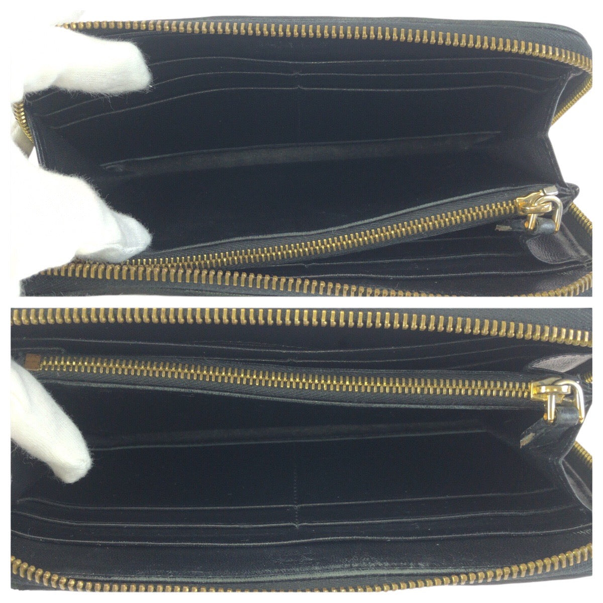 23914
PRADA プラダ ブラック 黒 ゴールド金具 レザー 長財布 ラウンドファスナー レディース AB8