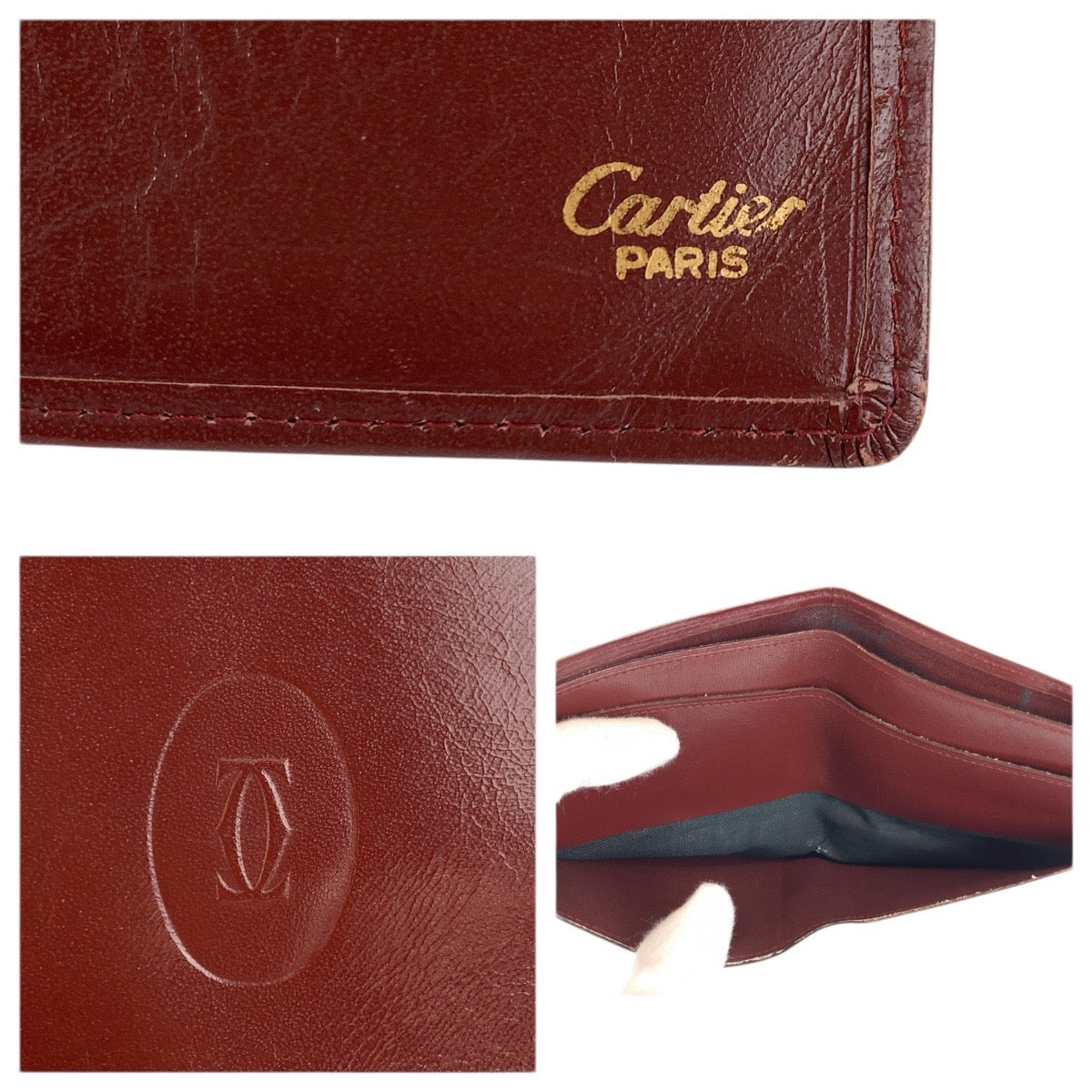 23915
CARTIER カルティエ ヴィンテージ マストライン ボルドー ゴールド金具 レザー 折り財布 札入れ レディース AB3