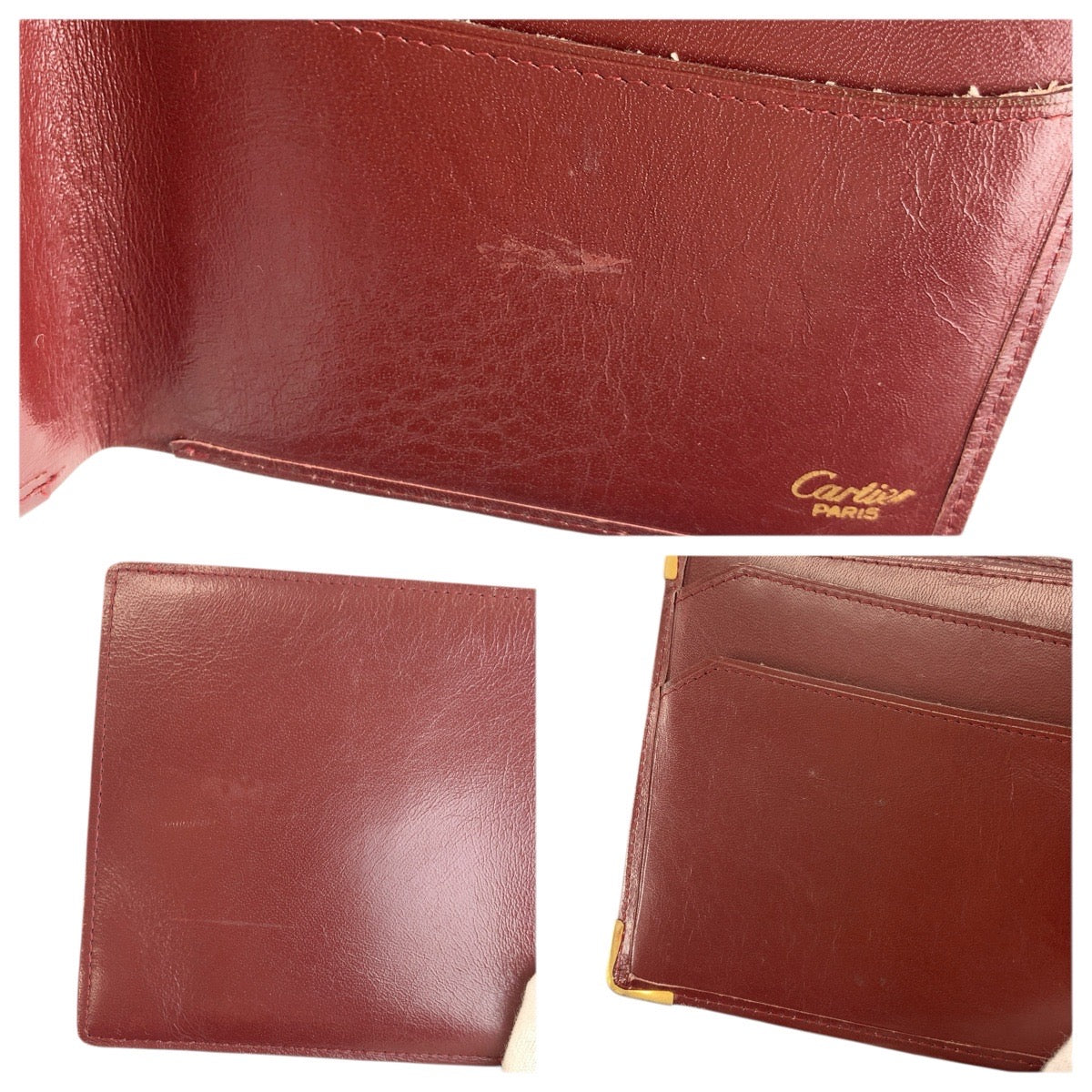 23915
CARTIER カルティエ ヴィンテージ マストライン ボルドー ゴールド金具 レザー 折り財布 札入れ レディース AB3