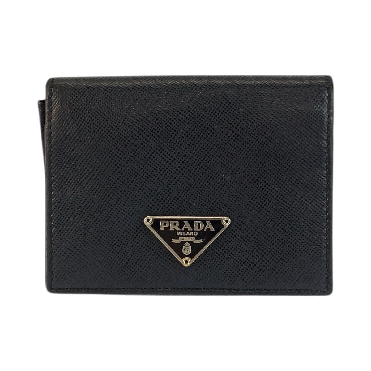 23916
PRADA プラダ サフィアーノ 三角ロゴプレート ブラック 黒 シルバー金具 レザー カードケース 名刺入れ メンズ AB6