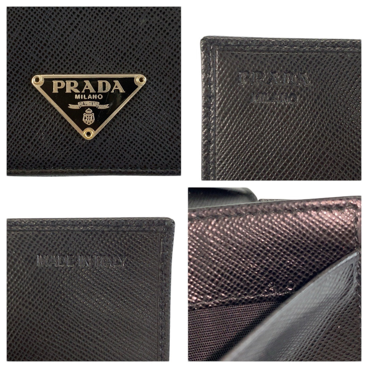 23916
PRADA プラダ サフィアーノ 三角ロゴプレート ブラック 黒 シルバー金具 レザー カードケース 名刺入れ メンズ AB6