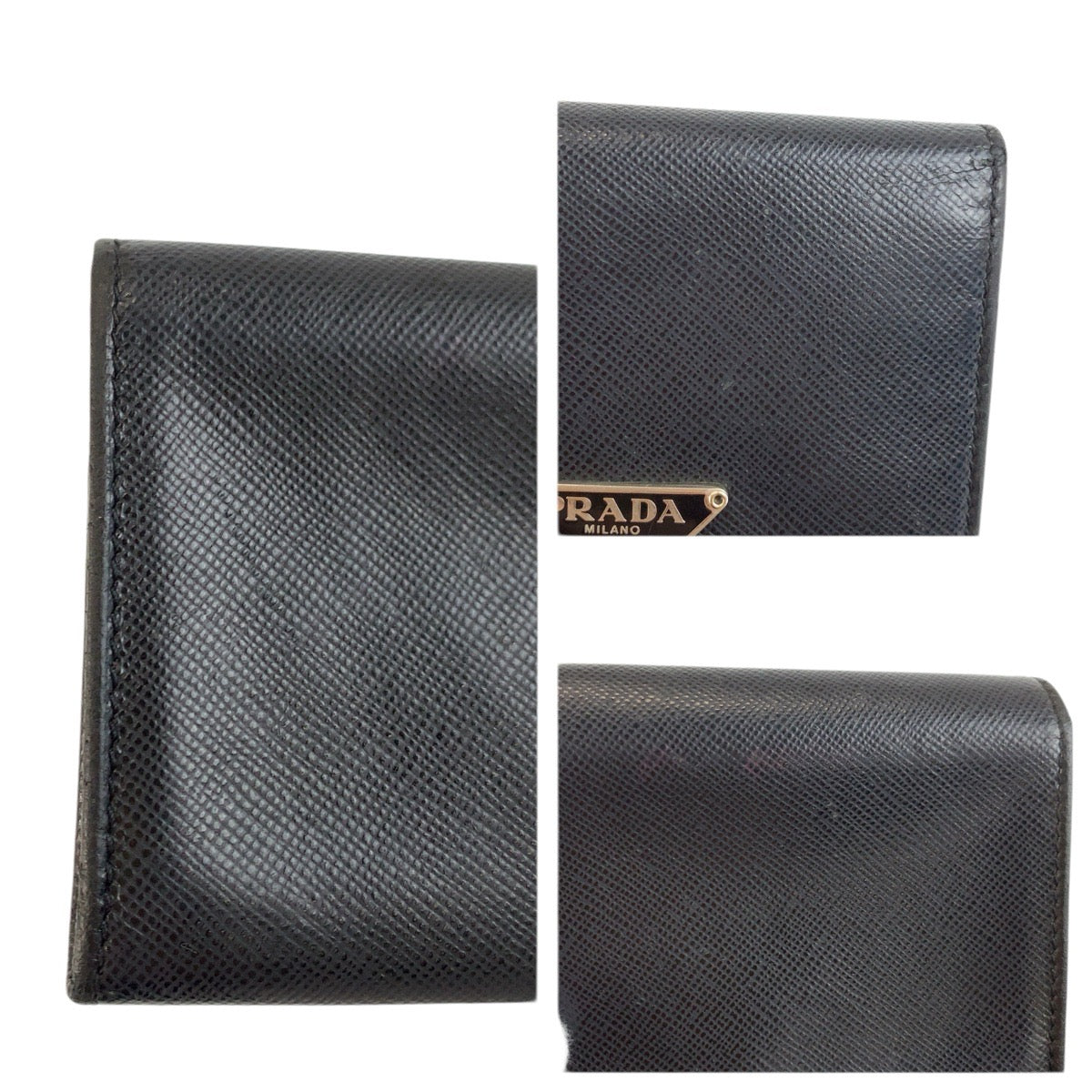 23916
PRADA プラダ サフィアーノ 三角ロゴプレート ブラック 黒 シルバー金具 レザー カードケース 名刺入れ メンズ AB6