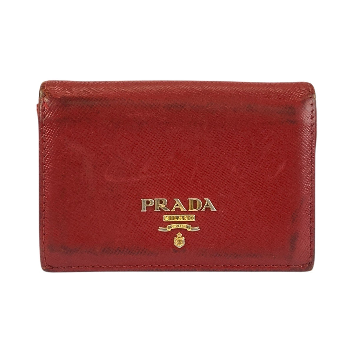 23918
PRADA プラダ サフィアーノ レッド ゴールド金具 レザー カードケース 名刺入れ レディース B3