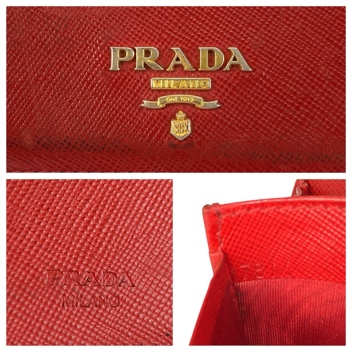 23918
PRADA プラダ サフィアーノ レッド ゴールド金具 レザー カードケース 名刺入れ レディース B3