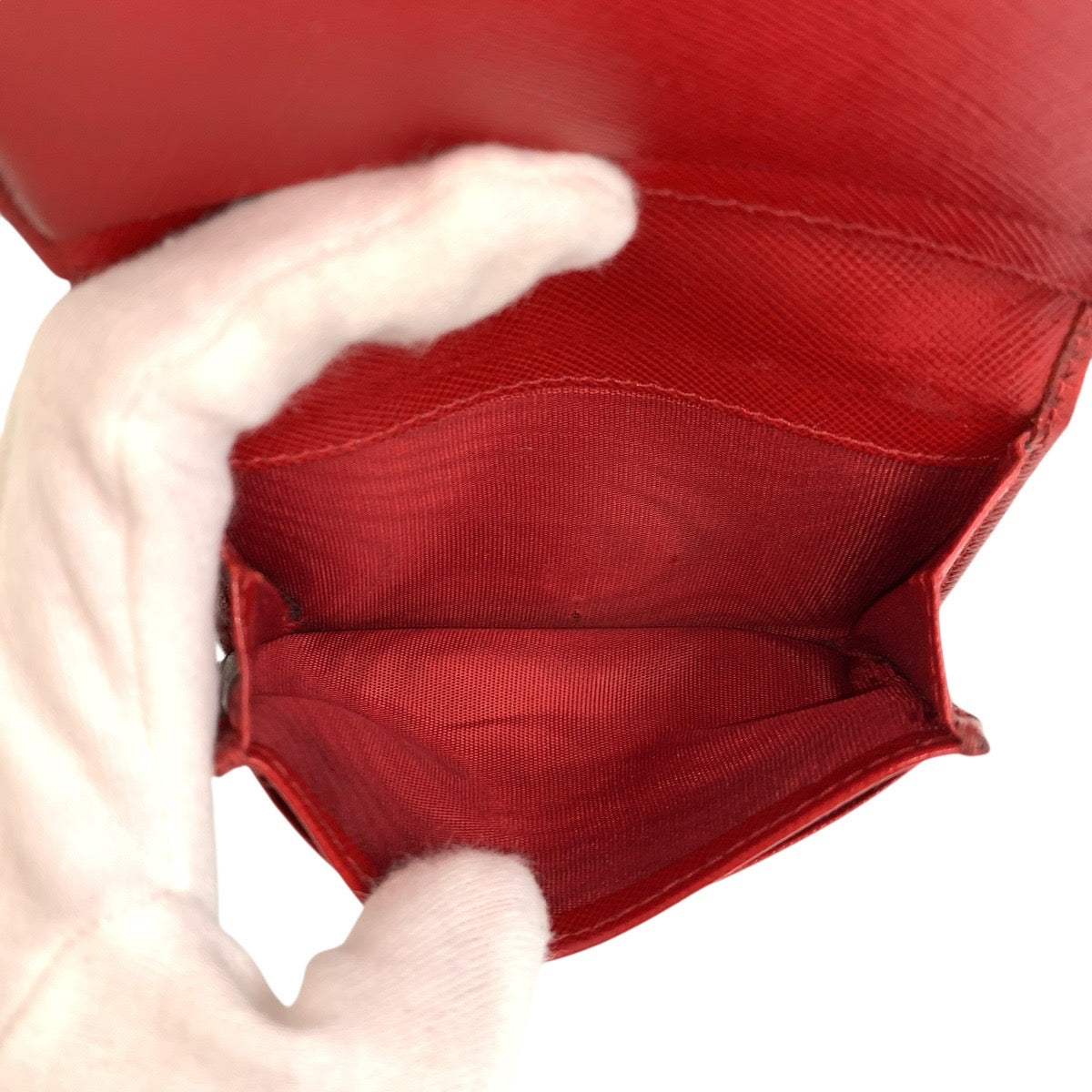 23918
PRADA プラダ サフィアーノ レッド ゴールド金具 レザー カードケース 名刺入れ レディース B3