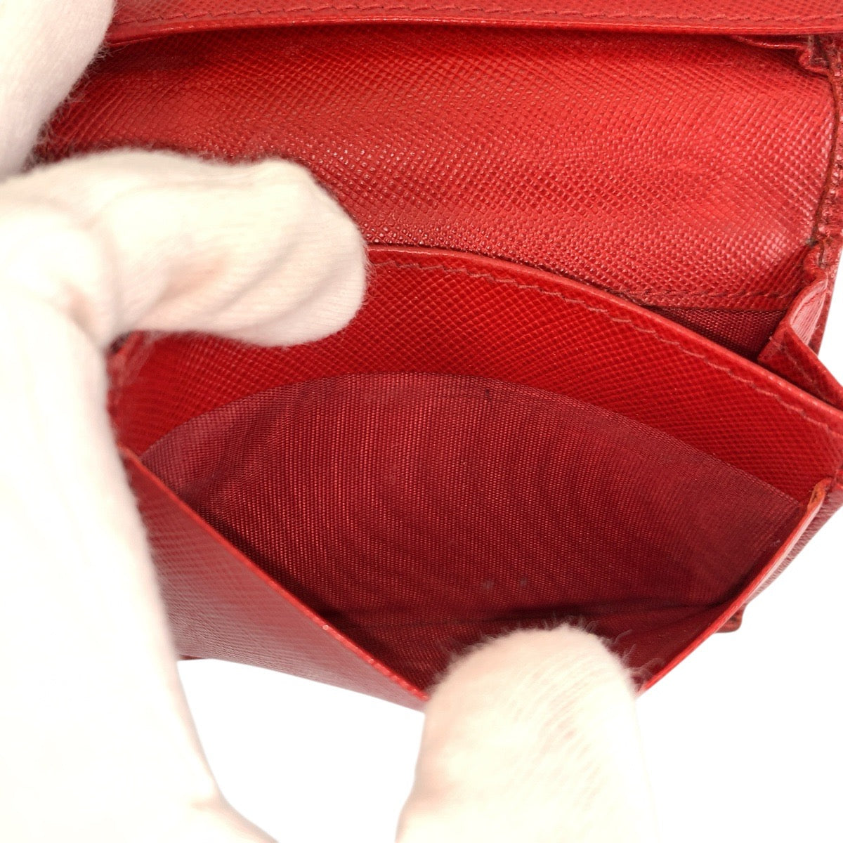 23918
PRADA プラダ サフィアーノ レッド ゴールド金具 レザー カードケース 名刺入れ レディース B3