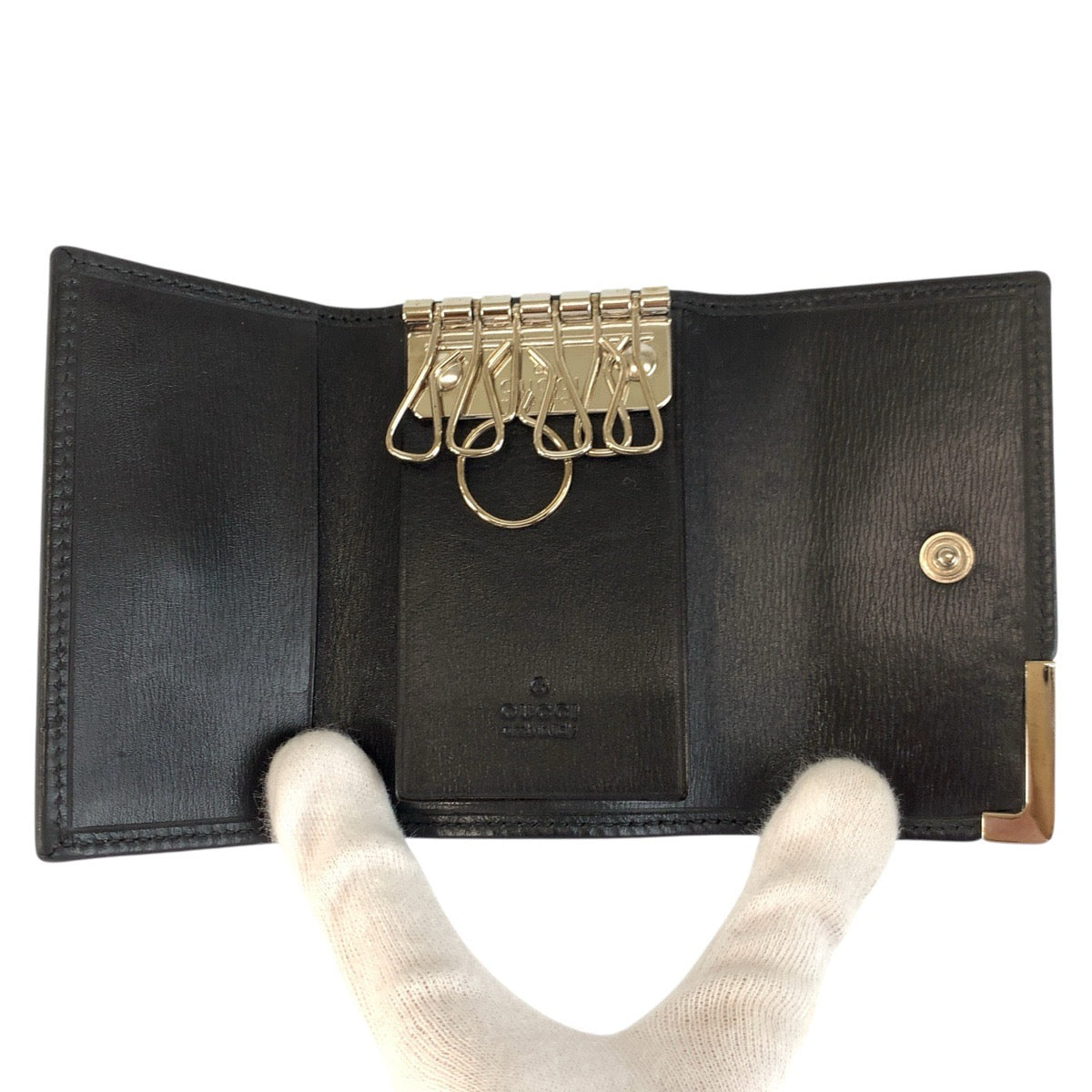 23921
GUCCI グッチ ブラック 黒 シルバー金具 レザー 162777 キーケース 6連 メンズ ABP6