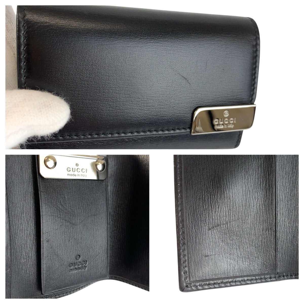 23921
GUCCI グッチ ブラック 黒 シルバー金具 レザー 162777 キーケース 6連 メンズ ABP6