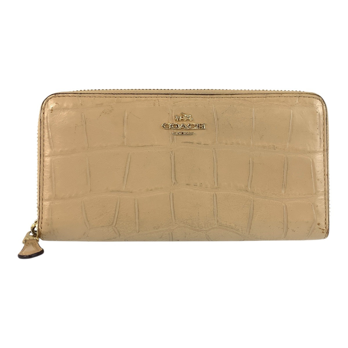 23926
COACH コーチ 型押し ベージュ ゴールド金具 レザー F54757 長財布 ロングウォレット レディース AB1