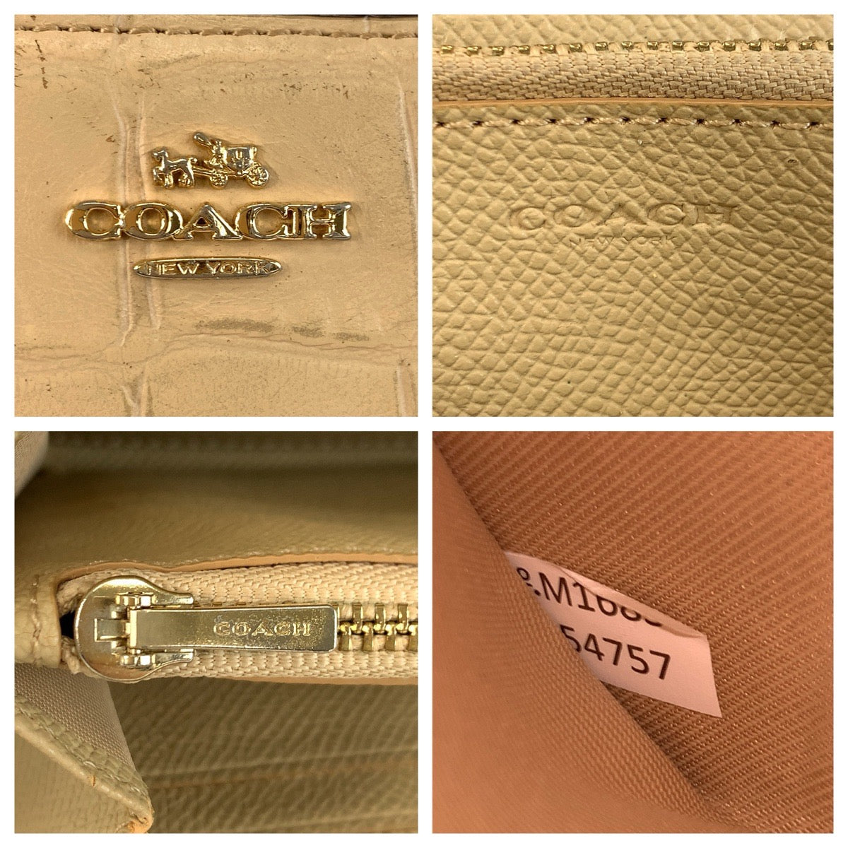 23926
COACH コーチ 型押し ベージュ ゴールド金具 レザー F54757 長財布 ロングウォレット レディース AB1