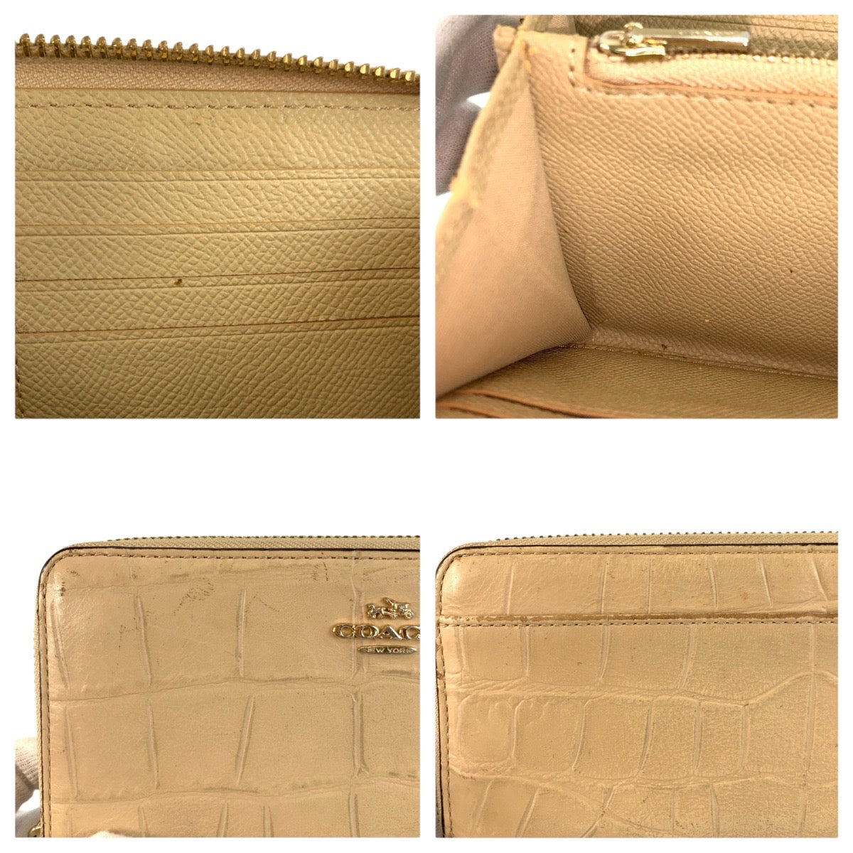 23926
COACH コーチ 型押し ベージュ ゴールド金具 レザー F54757 長財布 ロングウォレット レディース AB1