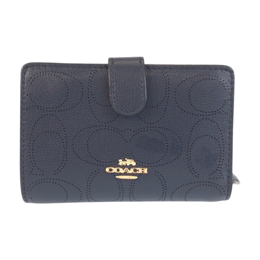 23927
COACH コーチ シグネチャー ネイビー ゴールド金具 レザー C2046 折り財布 コンパクトウォレット レディース ABP2
