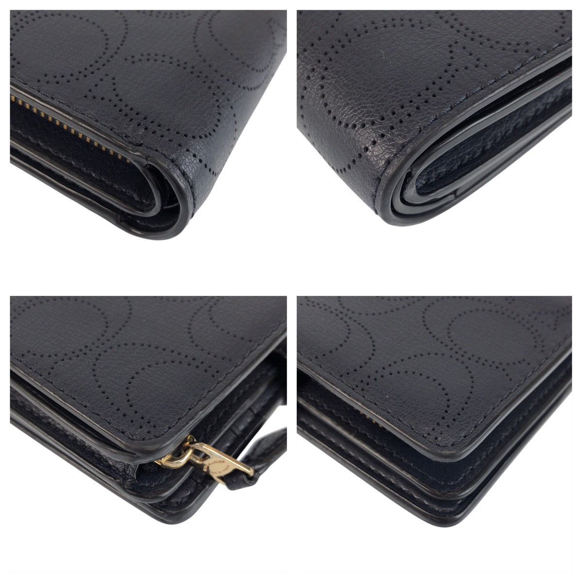 23927
COACH コーチ シグネチャー ネイビー ゴールド金具 レザー C2046 折り財布 コンパクトウォレット レディース ABP2