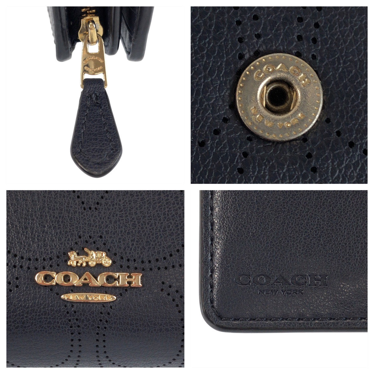 23927
COACH コーチ シグネチャー ネイビー ゴールド金具 レザー C2046 折り財布 コンパクトウォレット レディース ABP2