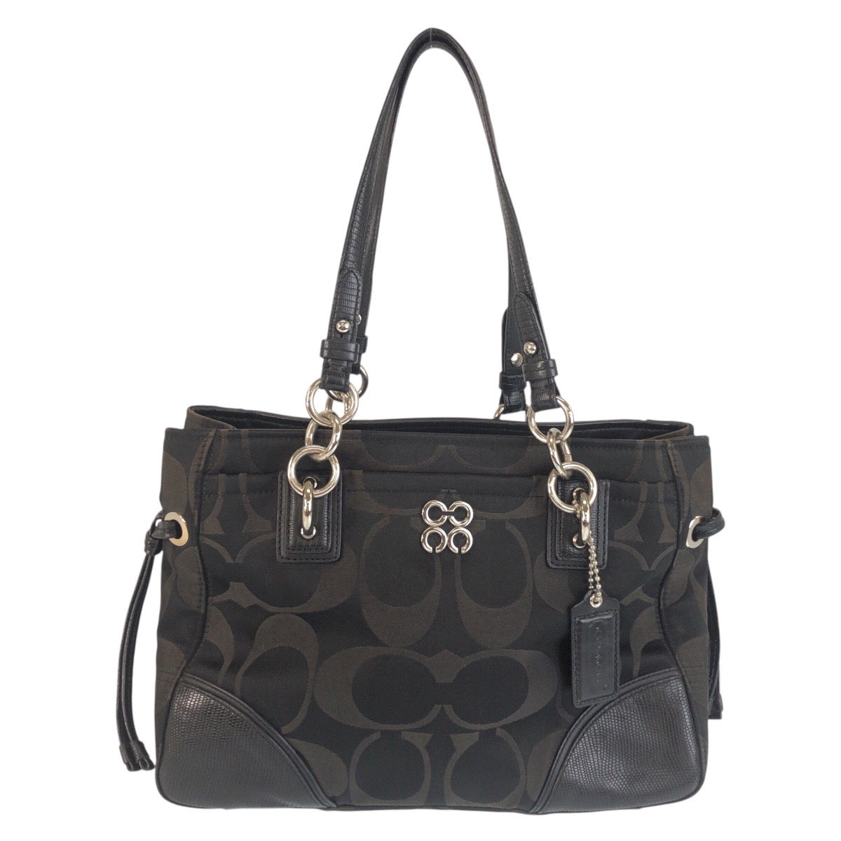 23929
COACH コーチ シグネチャー オプアート ブラック 黒 シルバー金具 ナイロン / レザー F16475 トートバッグ ショルダーバッグ レディース AB2
