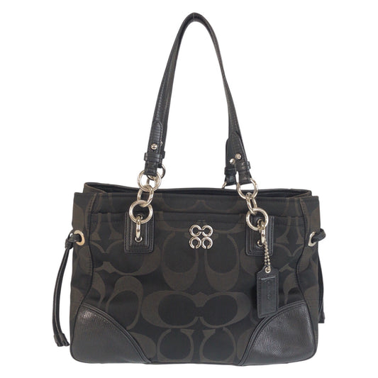 23929
COACH コーチ シグネチャー オプアート ブラック 黒 シルバー金具 ナイロン / レザー F16475 トートバッグ ショルダーバッグ レディース AB2