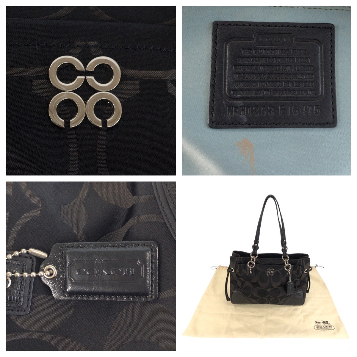 23929
COACH コーチ シグネチャー オプアート ブラック 黒 シルバー金具 ナイロン / レザー F16475 トートバッグ ショルダーバッグ レディース AB2