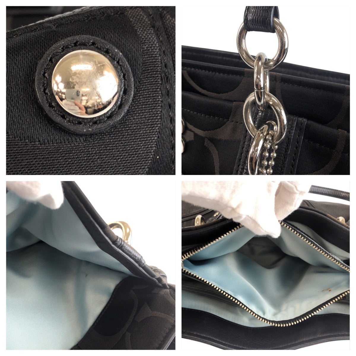 23929
COACH コーチ シグネチャー オプアート ブラック 黒 シルバー金具 ナイロン / レザー F16475 トートバッグ ショルダーバッグ レディース AB2