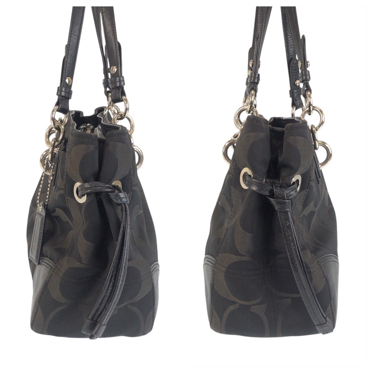 23929
COACH コーチ シグネチャー オプアート ブラック 黒 シルバー金具 ナイロン / レザー F16475 トートバッグ ショルダーバッグ レディース AB2