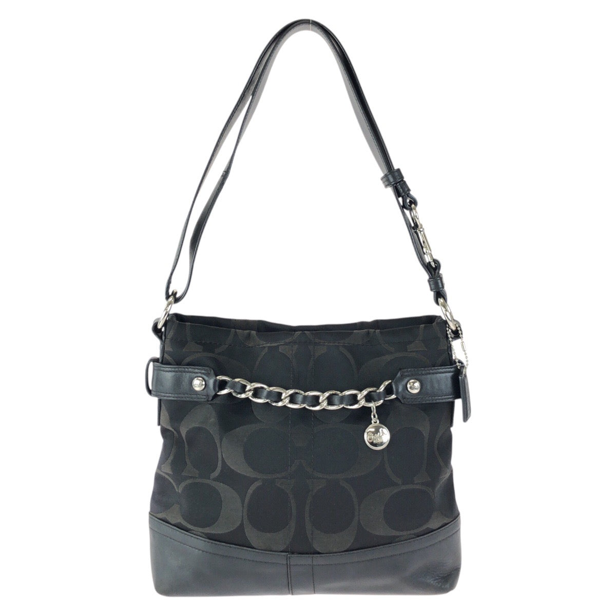 23930
COACH コーチ シグネチャー サテン チェーン ダッフル ブラック 黒 シルバー金具 キャンバス / レザー F18862 ショルダーバッグ レディース ABP2